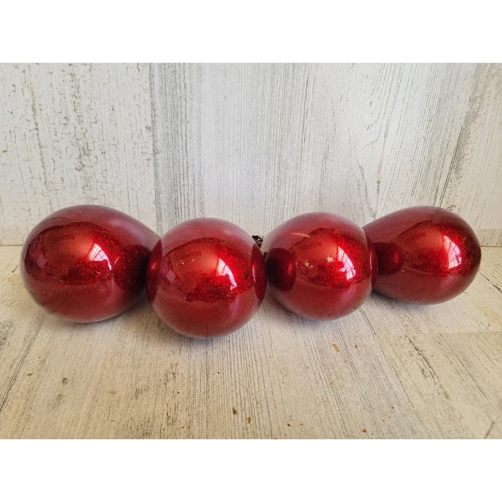 Vintage dark red glitter teardrop glass ornament Xmas set unique home decor